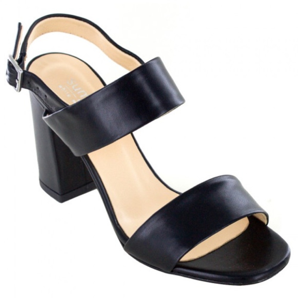 Black Italian Leather Chunky Heel Sandal - Picture 3 of 5